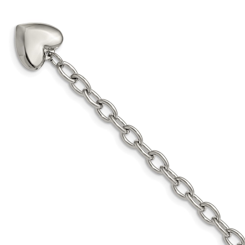 Chisel Stainless Steel Polished Open Link with Heart Dangle 8.5 inch Bracelet