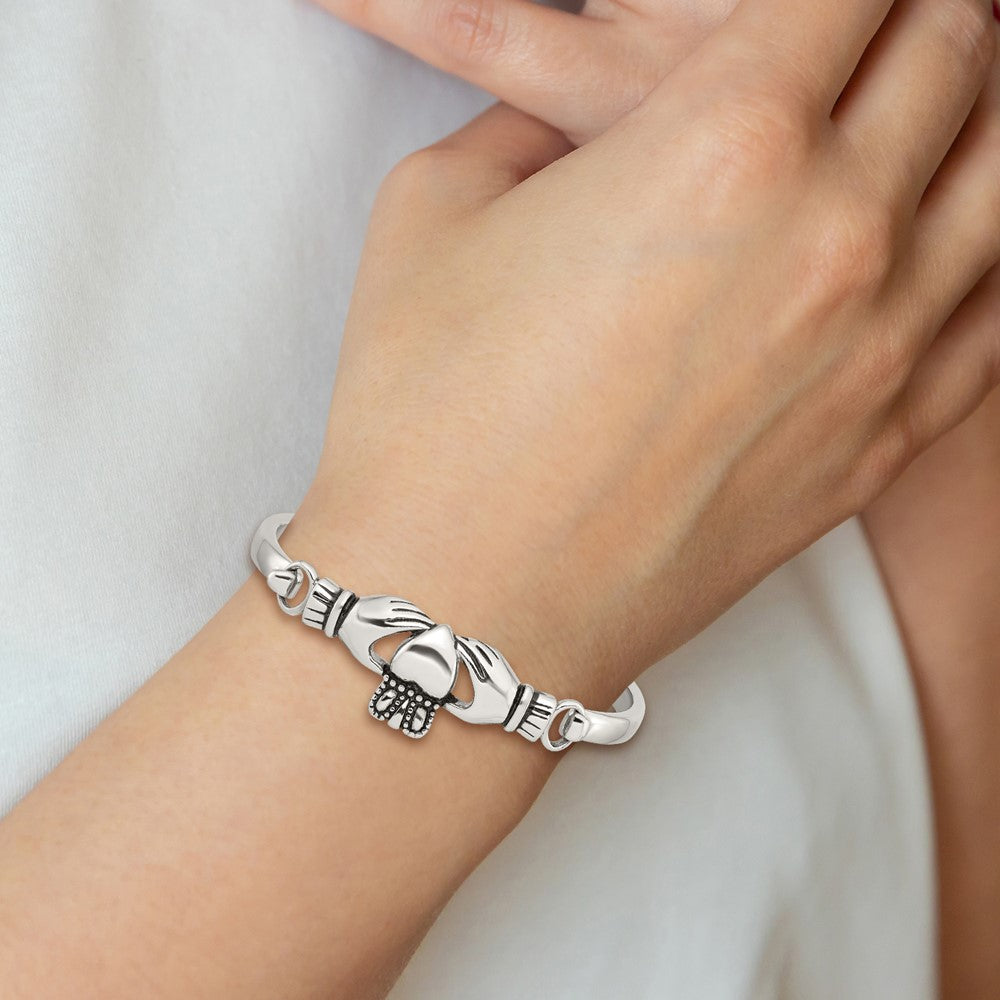 Chisel Stainless Steel Antiqued and Polished Claddagh Bangle