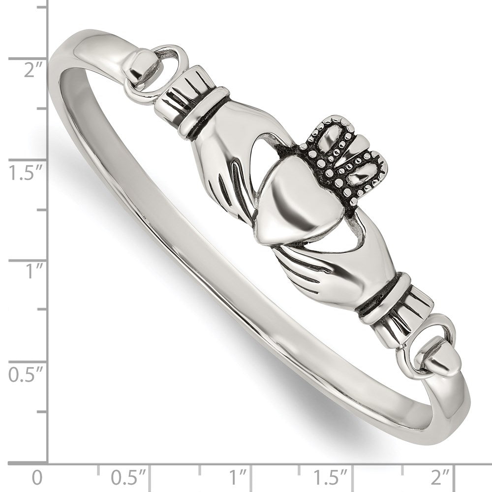 Chisel Stainless Steel Antiqued and Polished Claddagh Bangle