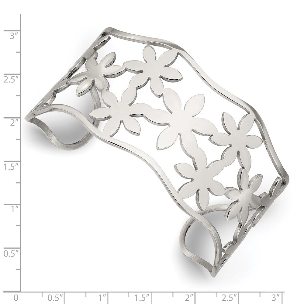 Chisel Stainless Steel Polished Flowers Cuff Bangle