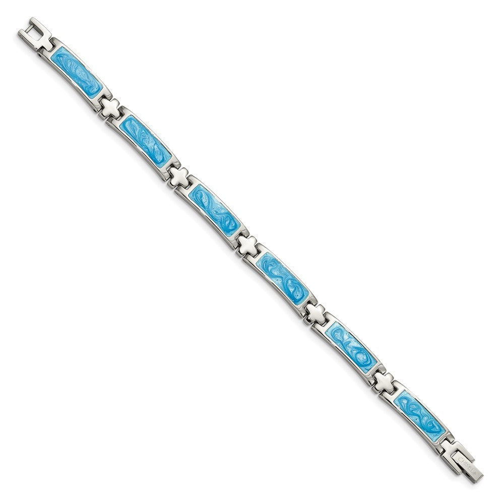 Chisel Stainless Steel Polished with Blue Swirl Enamel 7.25 inch Link Bracelet