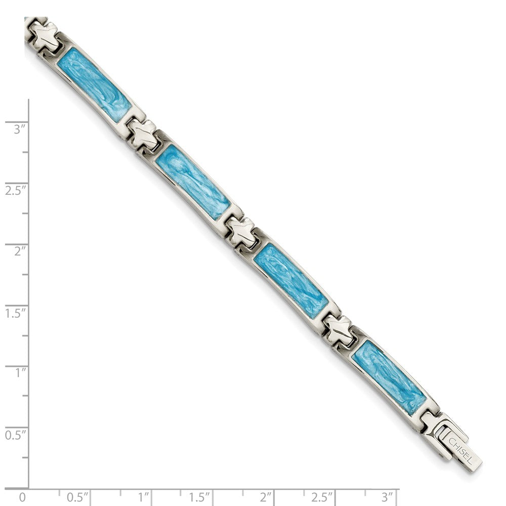 Chisel Stainless Steel Polished with Blue Swirl Enamel 7.25 inch Link Bracelet