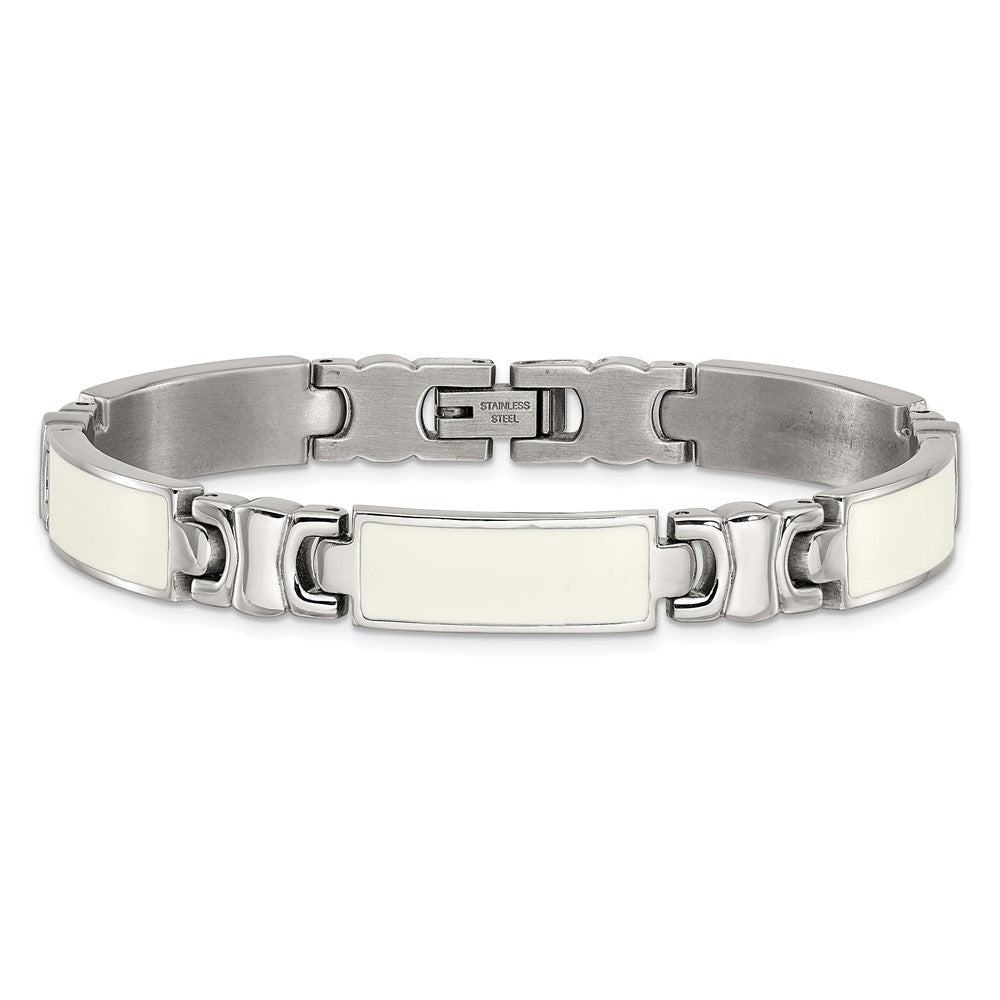 Stainless Steel Polished White Enamel Link Bracelet