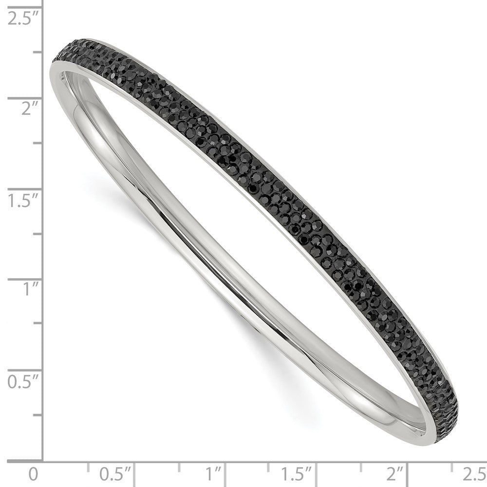 Stainless Steel Polished Black Crystal Rounded Bangle