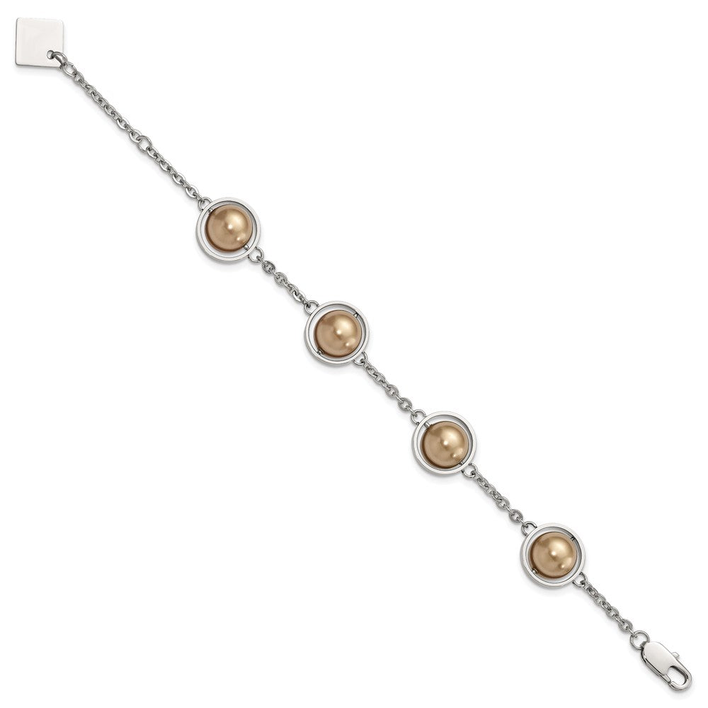 Stainless Steel Polished Champagne Beads w/1in ext Bracelet