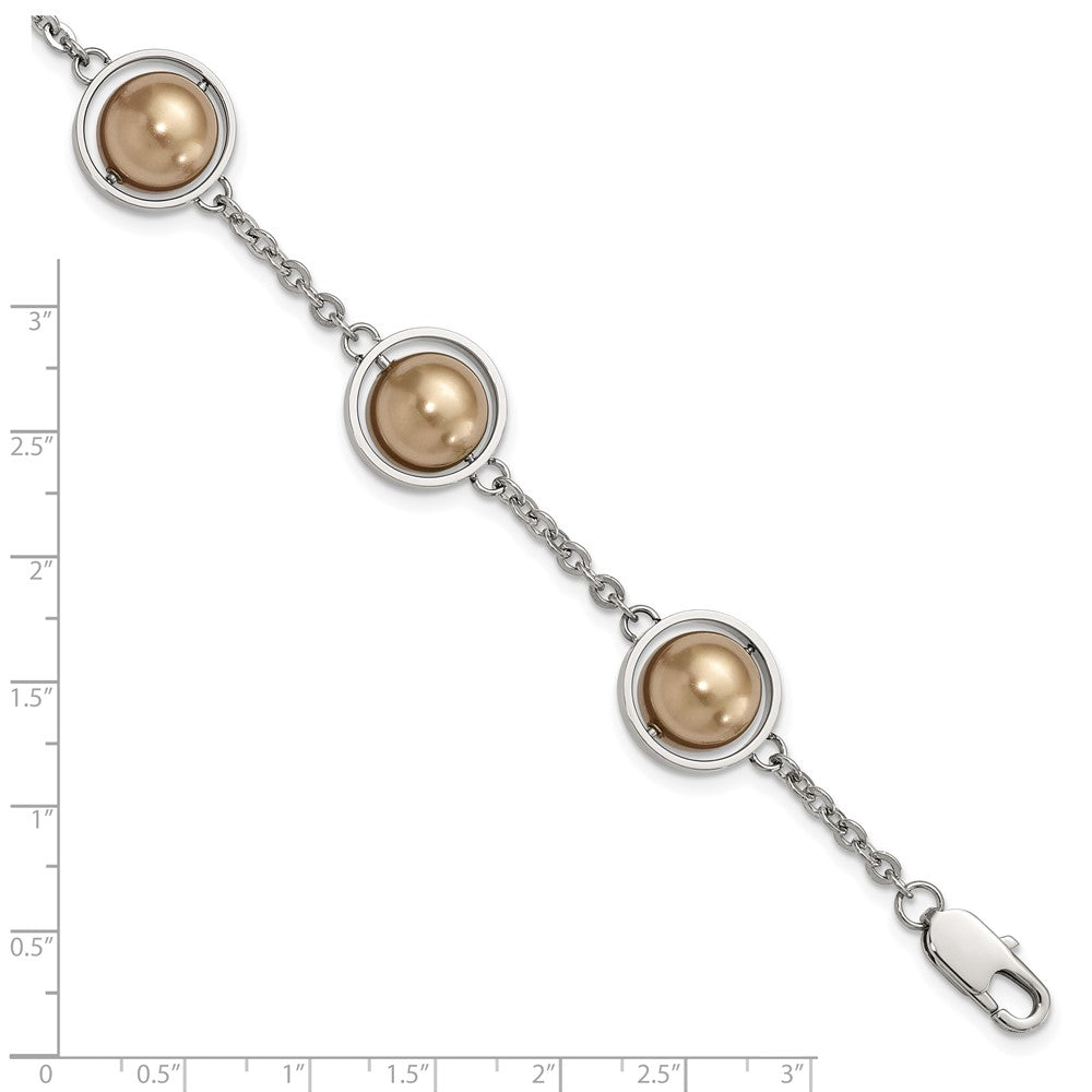 Stainless Steel Polished Champagne Beads w/1in ext Bracelet