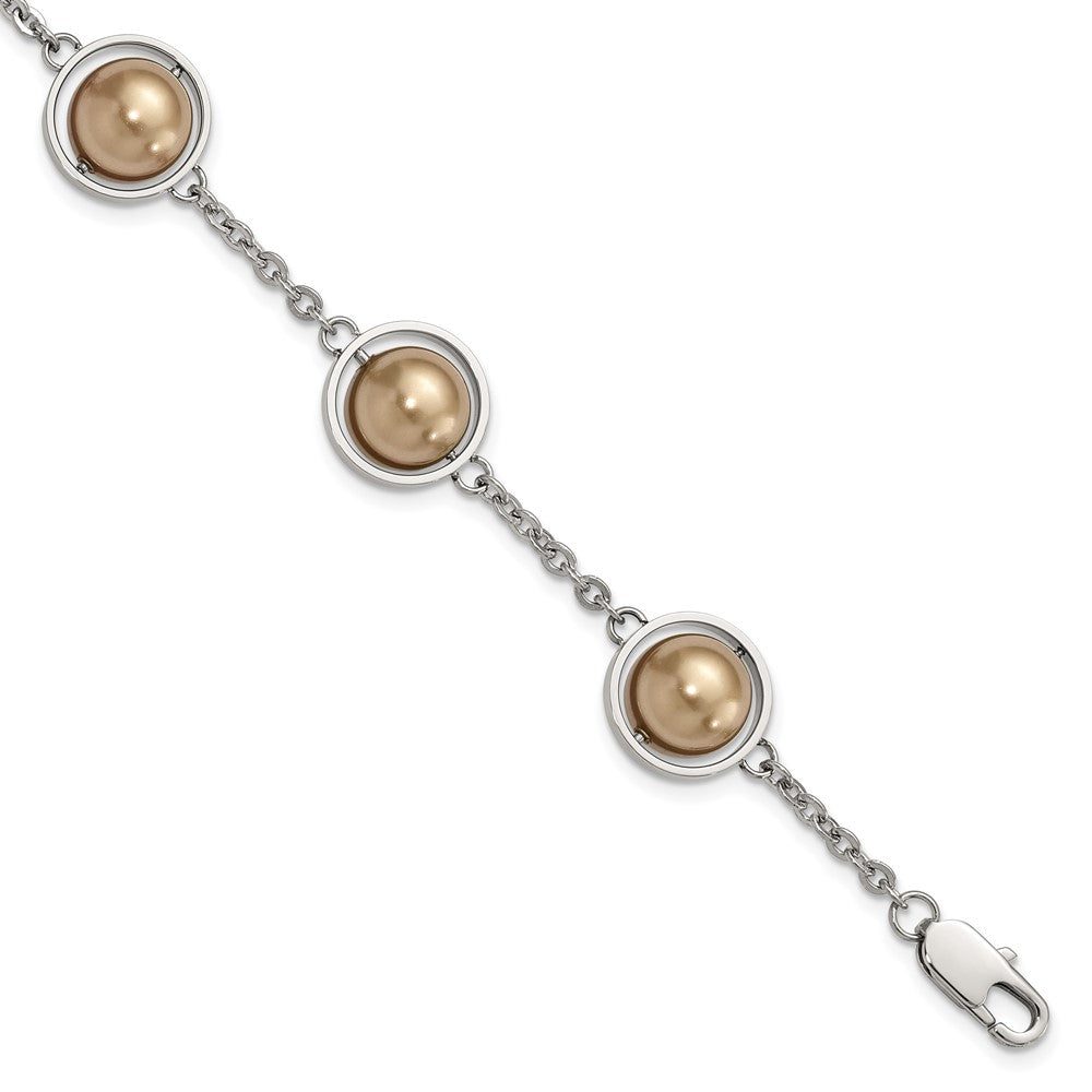 Stainless Steel Polished Champagne Beads w/1in ext Bracelet