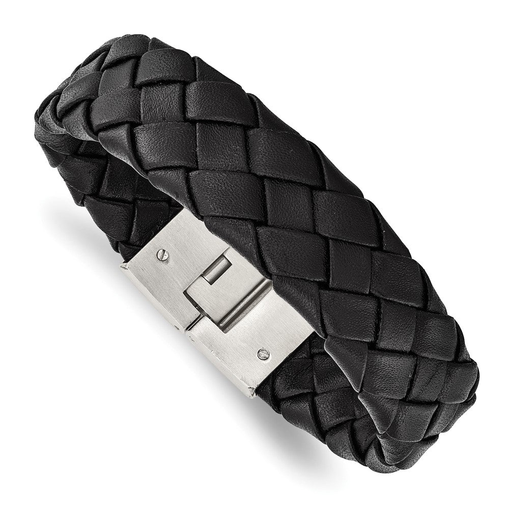 Chisel Stainless Steel Brushed Black Leather 8.5 inch Bracelet