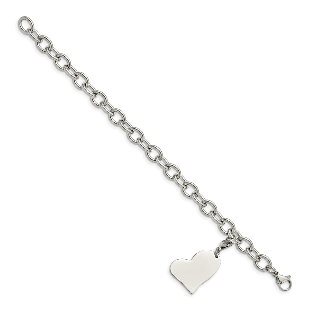 Chisel Stainless Steel Polished Link with Heart Lobster Clasp Charm 8 inch Bracelet