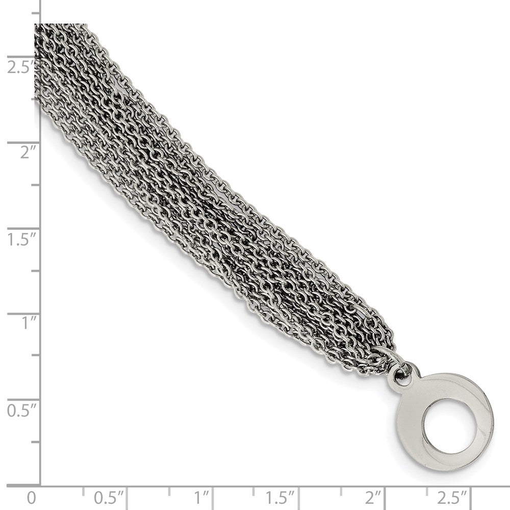 Stainless Steel Polished Multi Row Chain 7.5in Toggle Bracelet