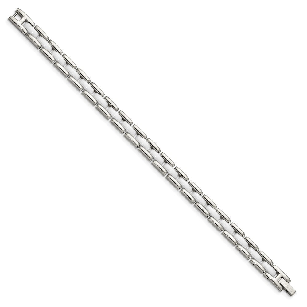 Chisel Stainless Steel Polished with White Ceramic 8 inch Link Bracelet