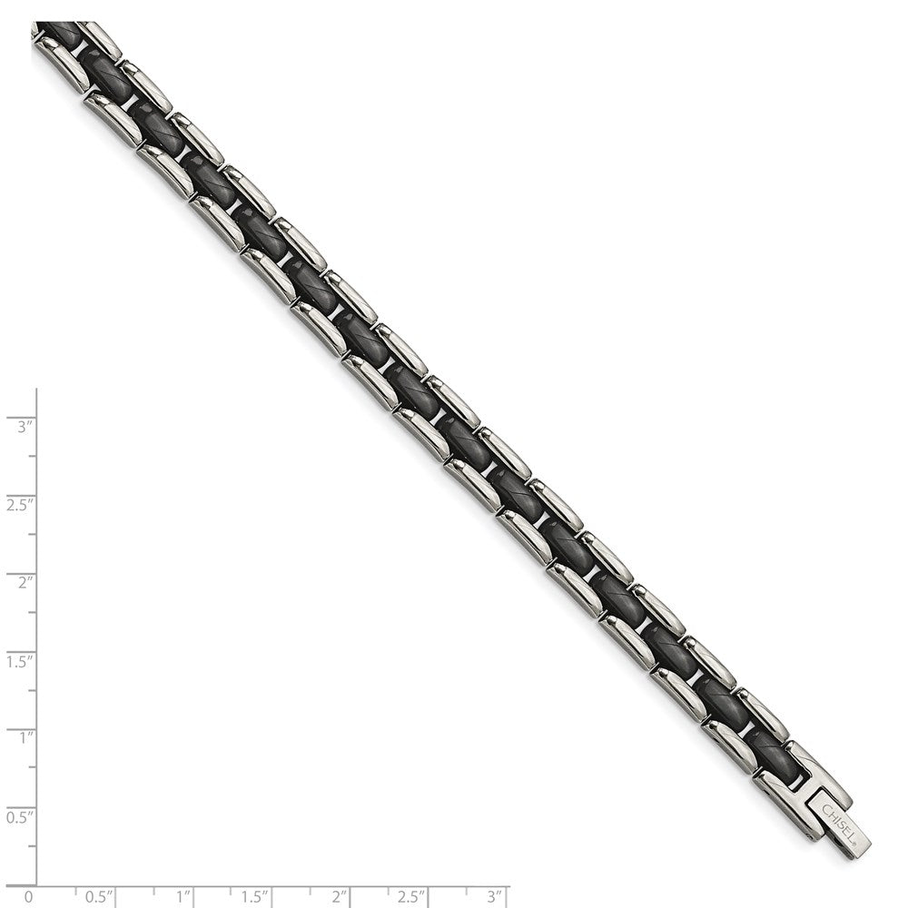 Chisel Stainless Steel Polished with Black Ceramic 8 inch Link Bracelet