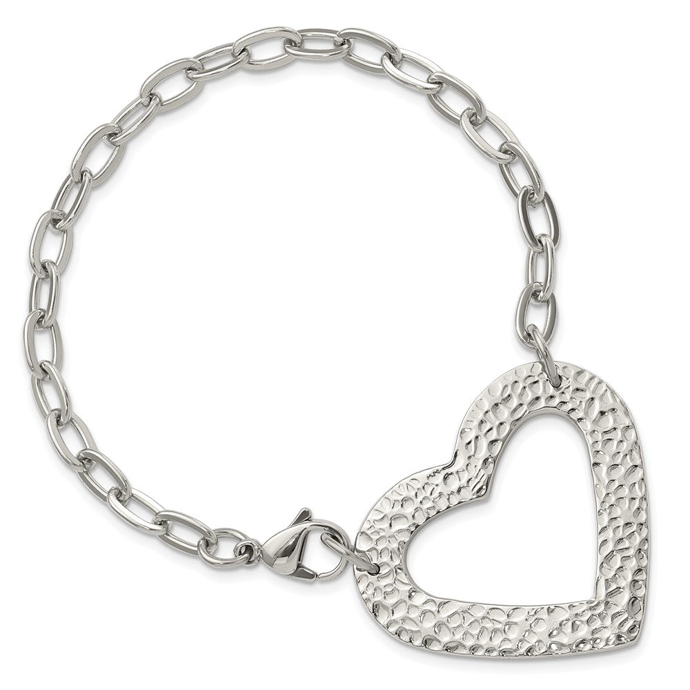 Stainless Steel Polished & Textured Heart Bracelet