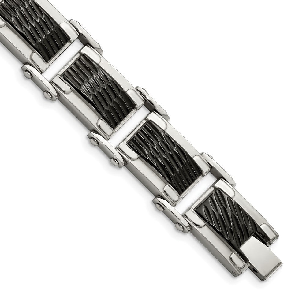 Chisel Stainless Steel Polished and Textured Black-plated 9 inch Link Bracelet