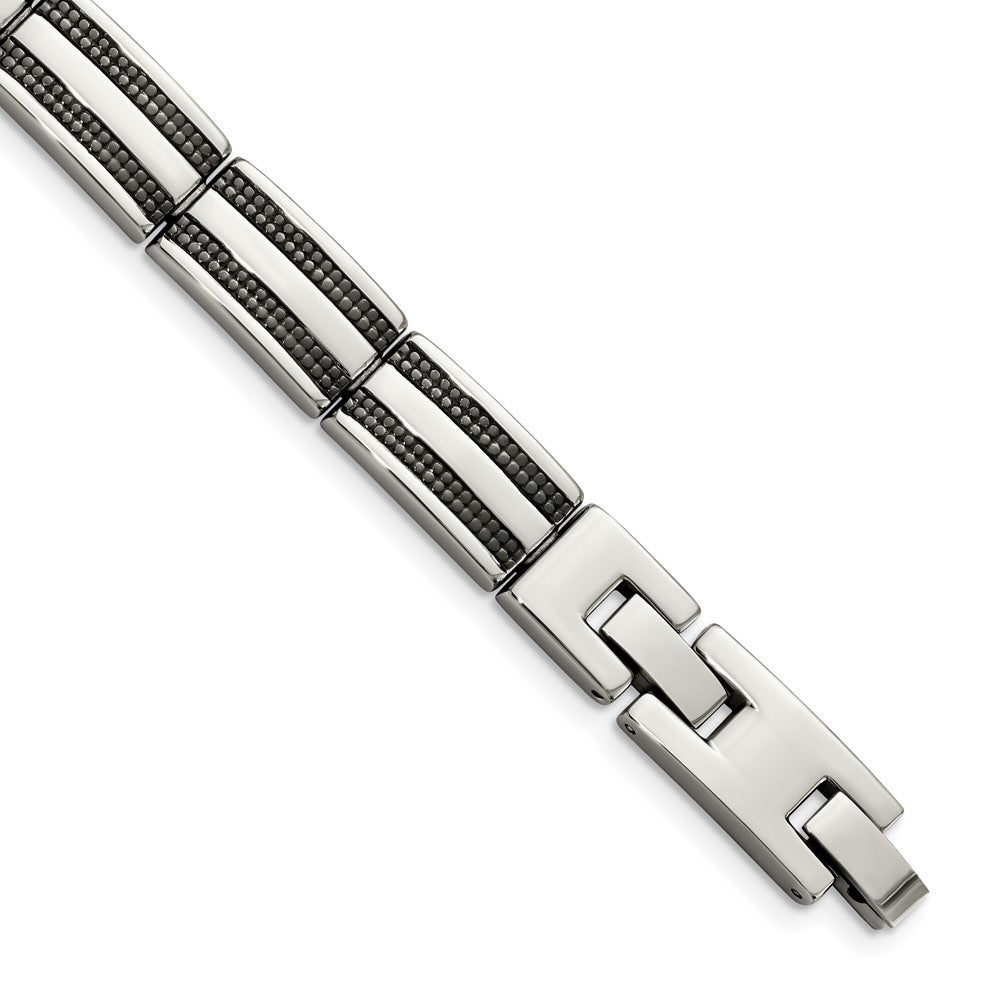 Chisel Stainless Steel Polished and Textured Black IP-plated 8.25 inch Link Bracelet