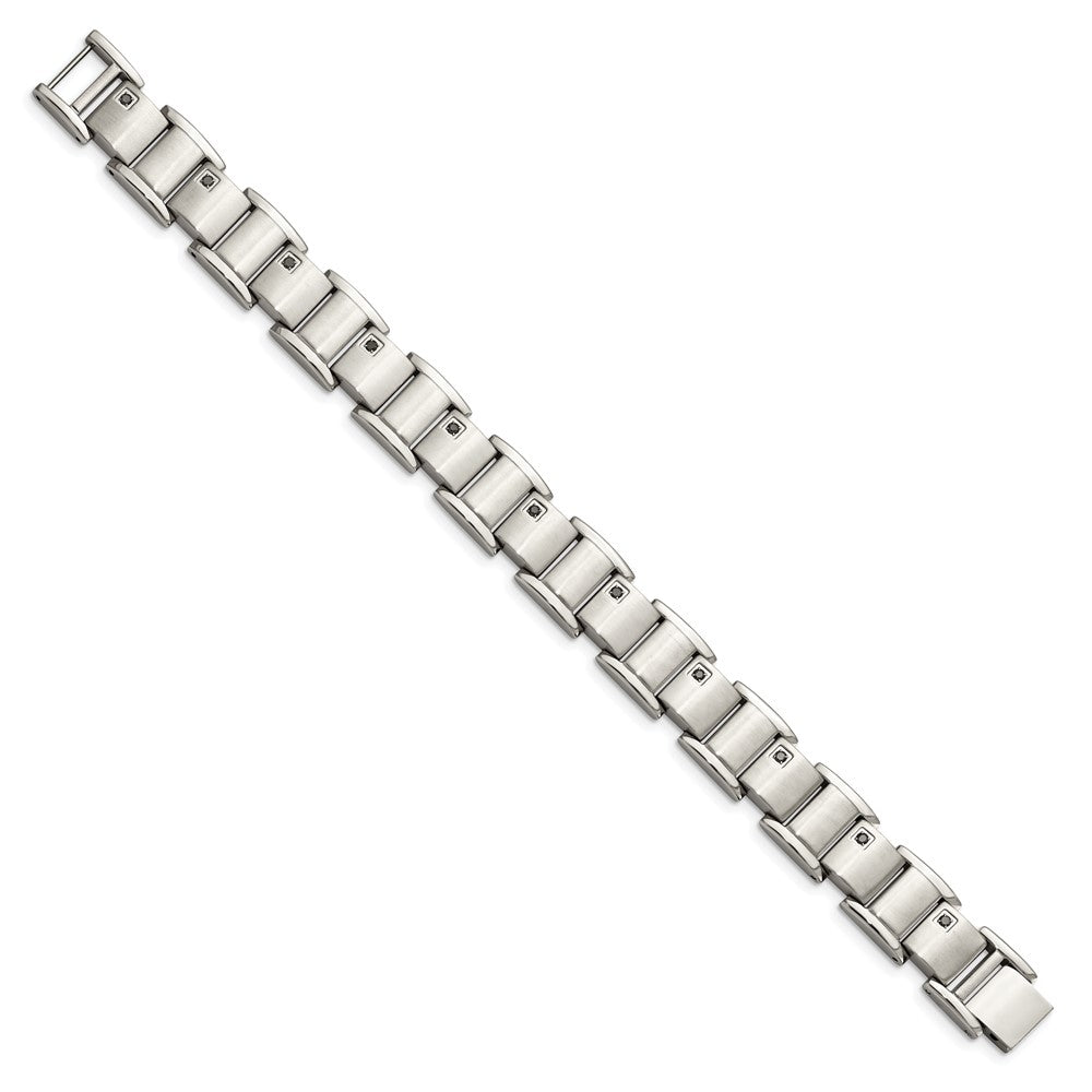 Chisel Stainless Steel Brushed and Polished with 3/8 carat Black Diamond 8.5 inch Bracelet