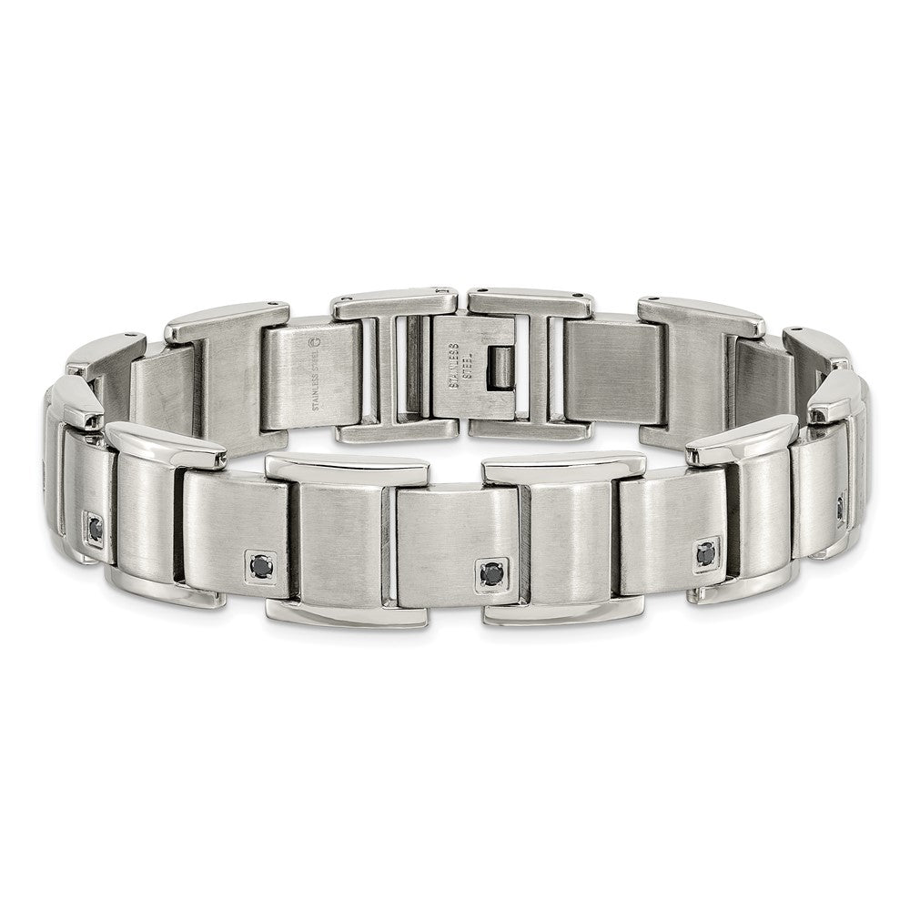 Chisel Stainless Steel Brushed and Polished with 3/8 carat Black Diamond 8.5 inch Bracelet