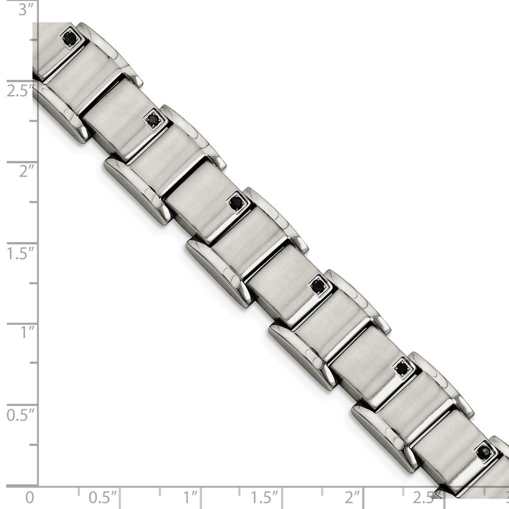 Chisel Stainless Steel Brushed and Polished with 3/8 carat Black Diamond 8.5 inch Bracelet