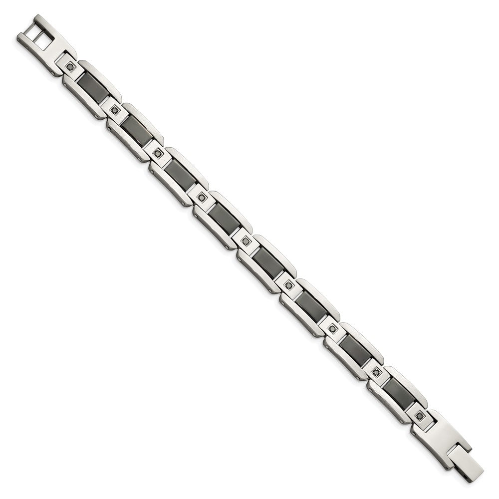 Chisel Stainless Steel Polished with Black Enamel and 1/2 carat Black Diamond 8.75 inch Bracelet