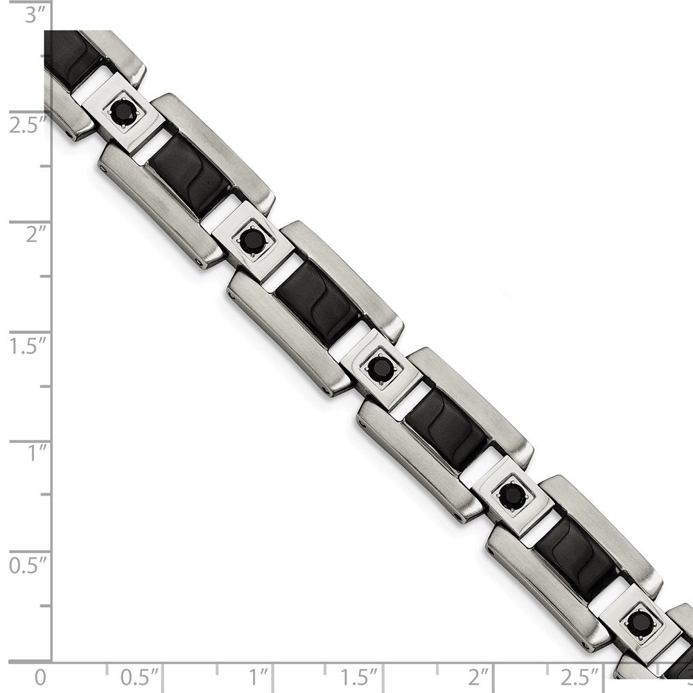 Chisel Stainless Steel Polished with Black Enamel and 1/2 carat Black Diamond 8.75 inch Bracelet