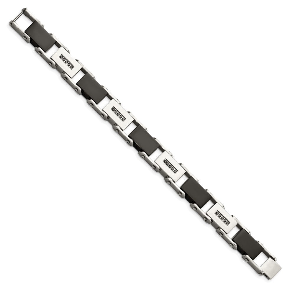 Chisel Stainless Steel Polished Black IP-plated with 1/4 carat Black Diamond 8.5 inch Bracelet