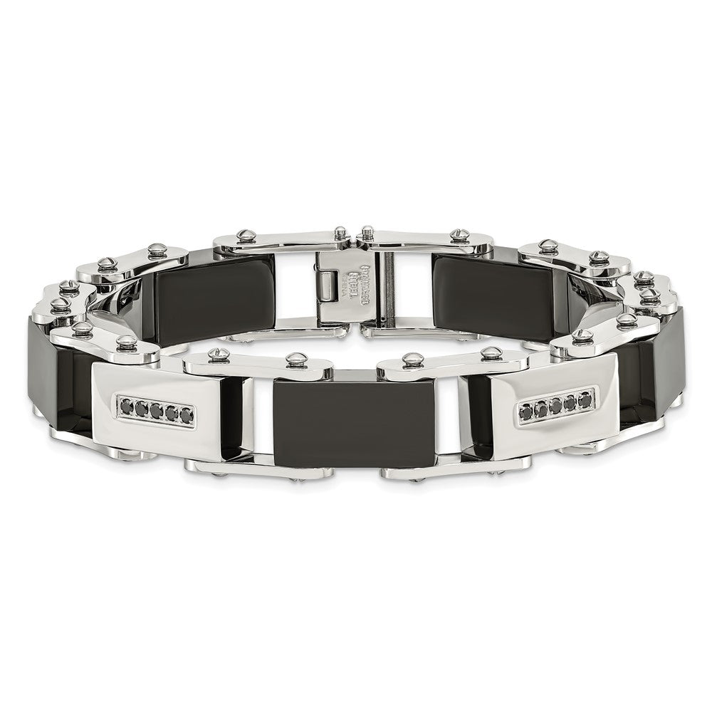 Chisel Stainless Steel Polished Black IP-plated with 1/4 carat Black Diamond 8.5 inch Bracelet