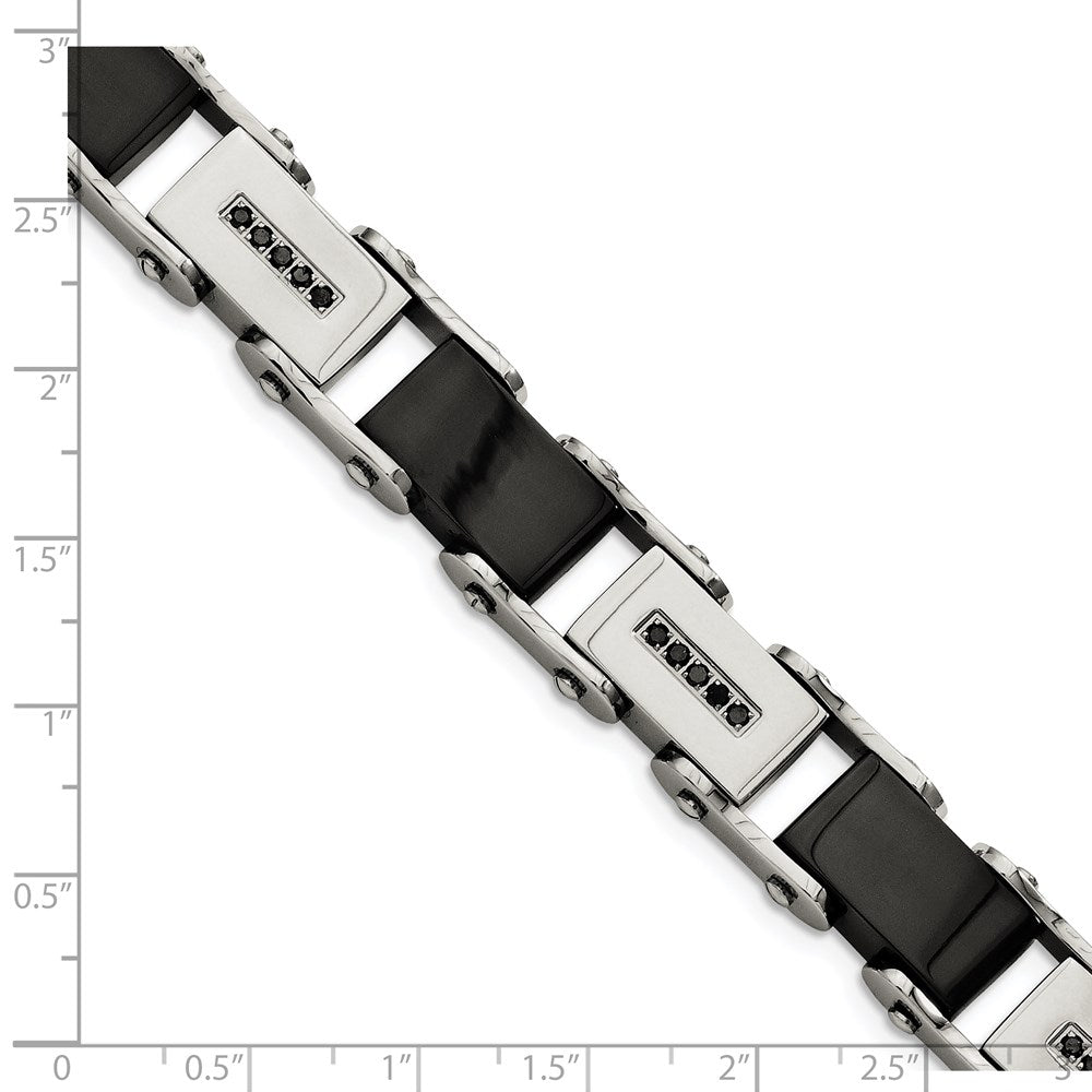 Chisel Stainless Steel Polished Black IP-plated with 1/4 carat Black Diamond 8.5 inch Bracelet