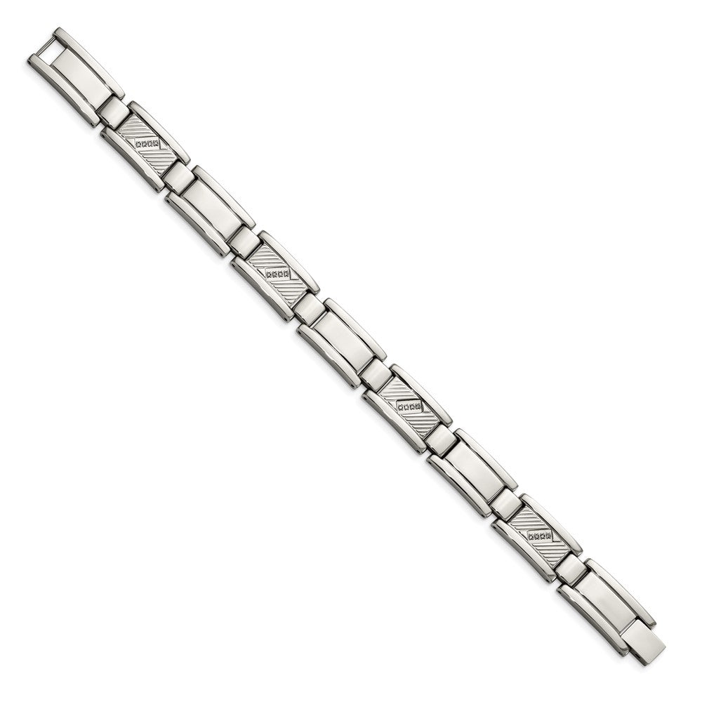 Chisel Stainless Steel Polished and Textured with 1/10 carat Diamond 8.5 inch Bracelet