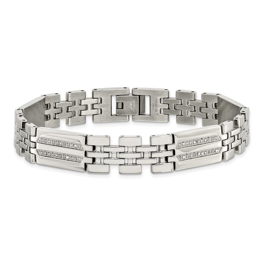 Chisel Stainless Steel Polished with 1/4 carat Diamond 8.75 inch Fancy Bracelet