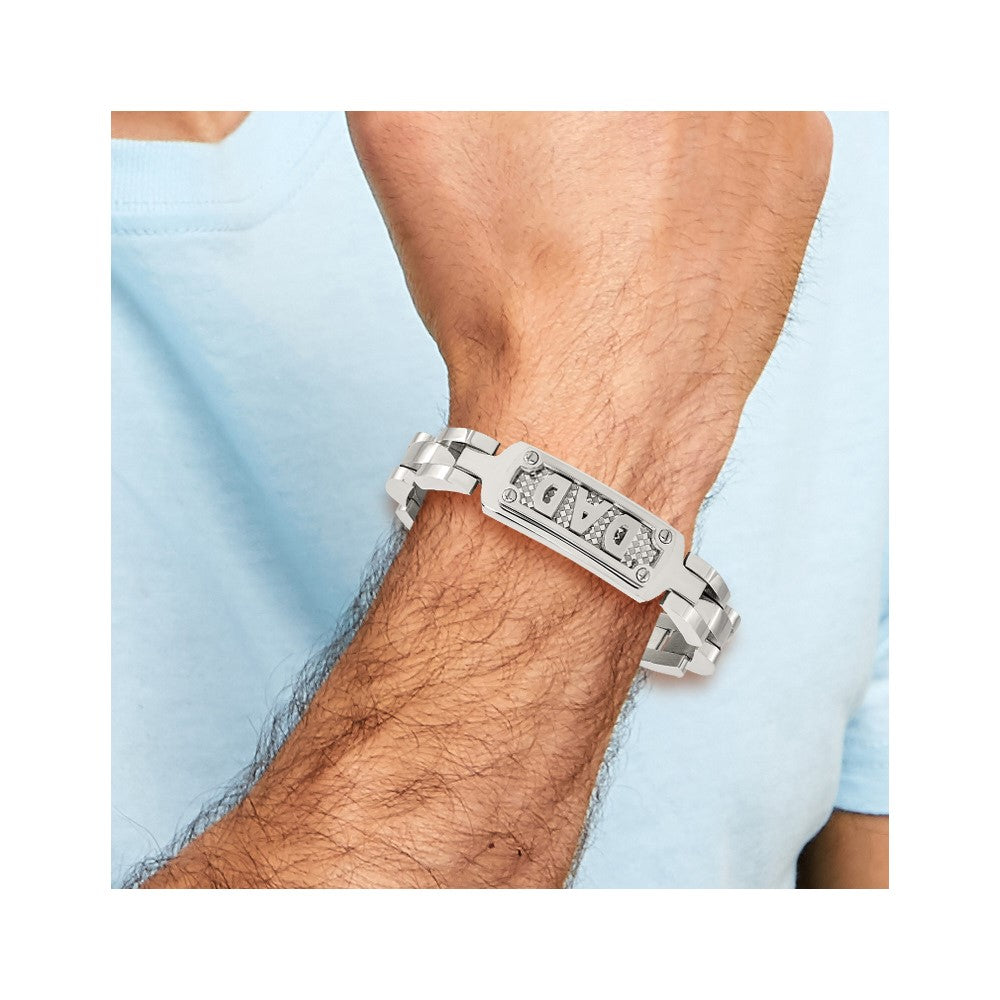 Chisel Stainless Steel Polished and Textured DAD 8.5 inch Bracelet