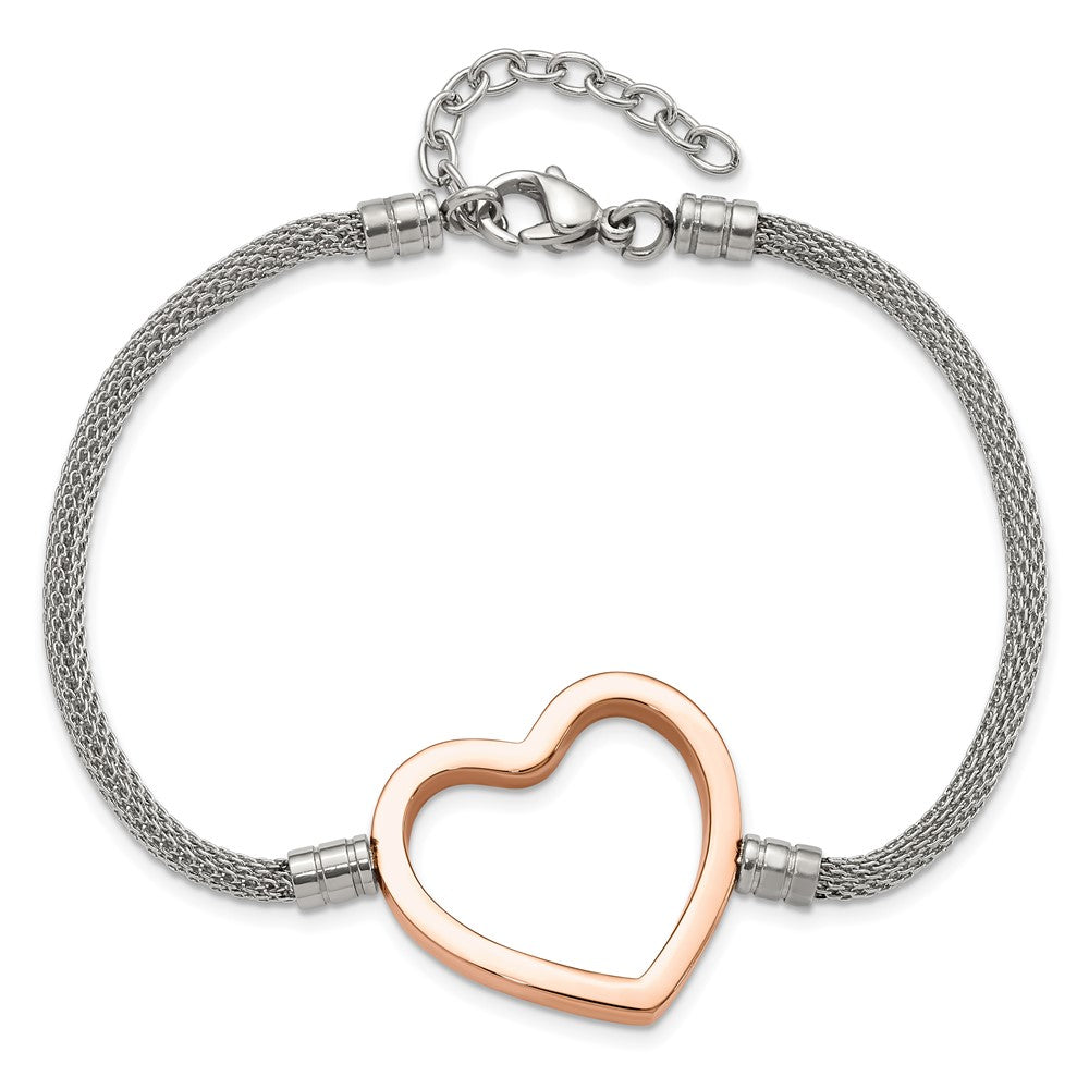 Stainless Steel Pink PVD-plated Heart Mesh w/ 1.5in ext Bracelet