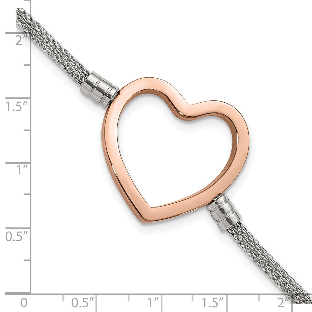 Stainless Steel Pink PVD-plated Heart Mesh w/ 1.5in ext Bracelet