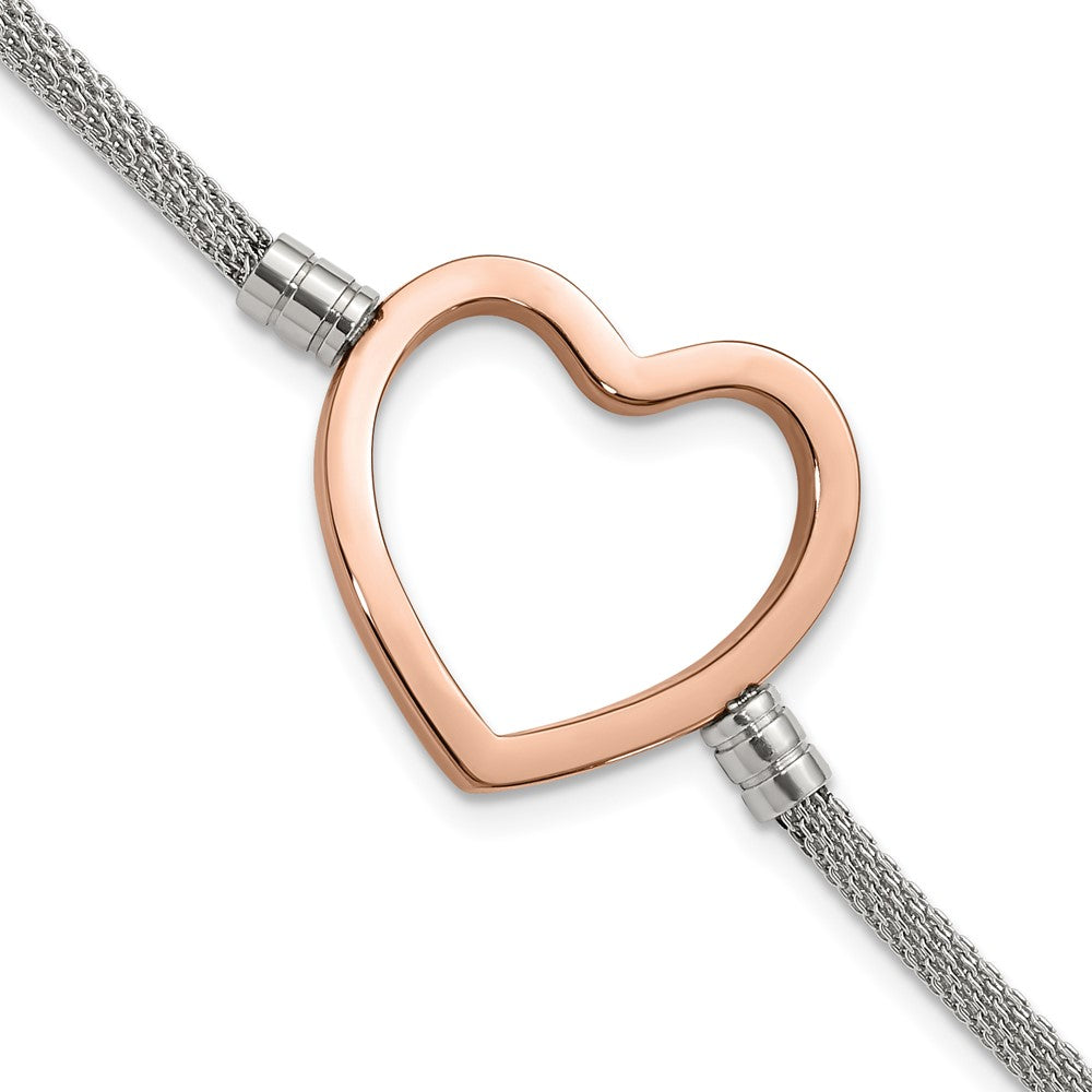 Stainless Steel Pink PVD-plated Heart Mesh w/ 1.5in ext Bracelet