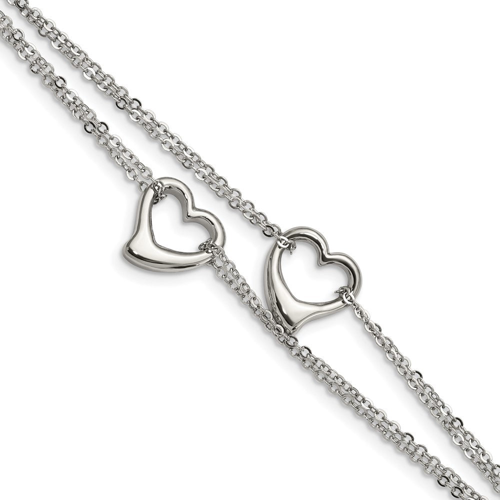 Chisel Stainless Steel Polished Cutout Hearts 7 inch Multi-Strand Bracelet