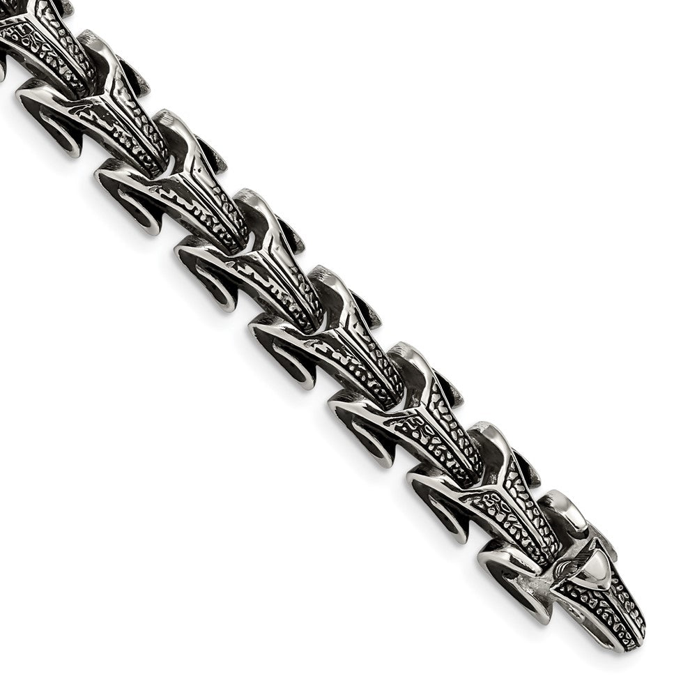 Chisel Stainless Steel Antiqued and Polished 8.5 inch Dragon Scale Link Bracelet