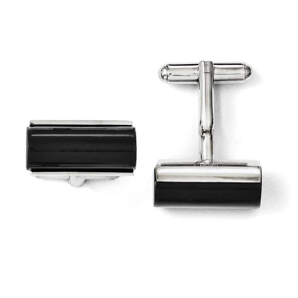 Stainless Steel Black Agate Polished Cufflinks