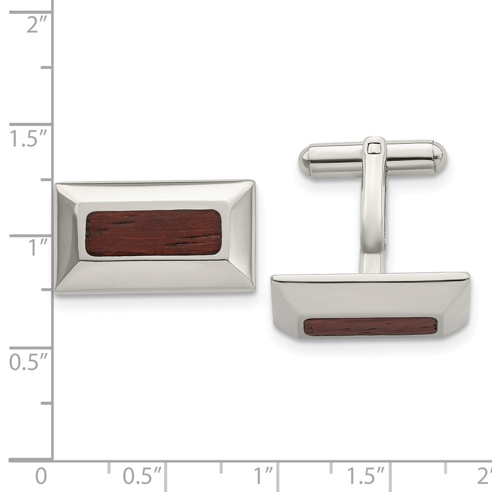 Stainless Steel Polished Wood Inlay Rectangle Cufflinks