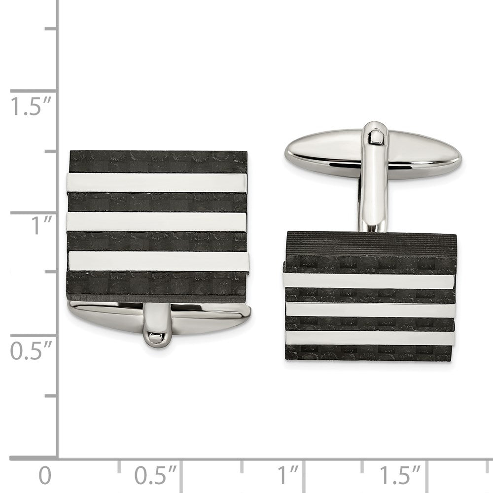 Stainless Steel Brushed and Polished Solid Carbon Fiber Square Cufflinks