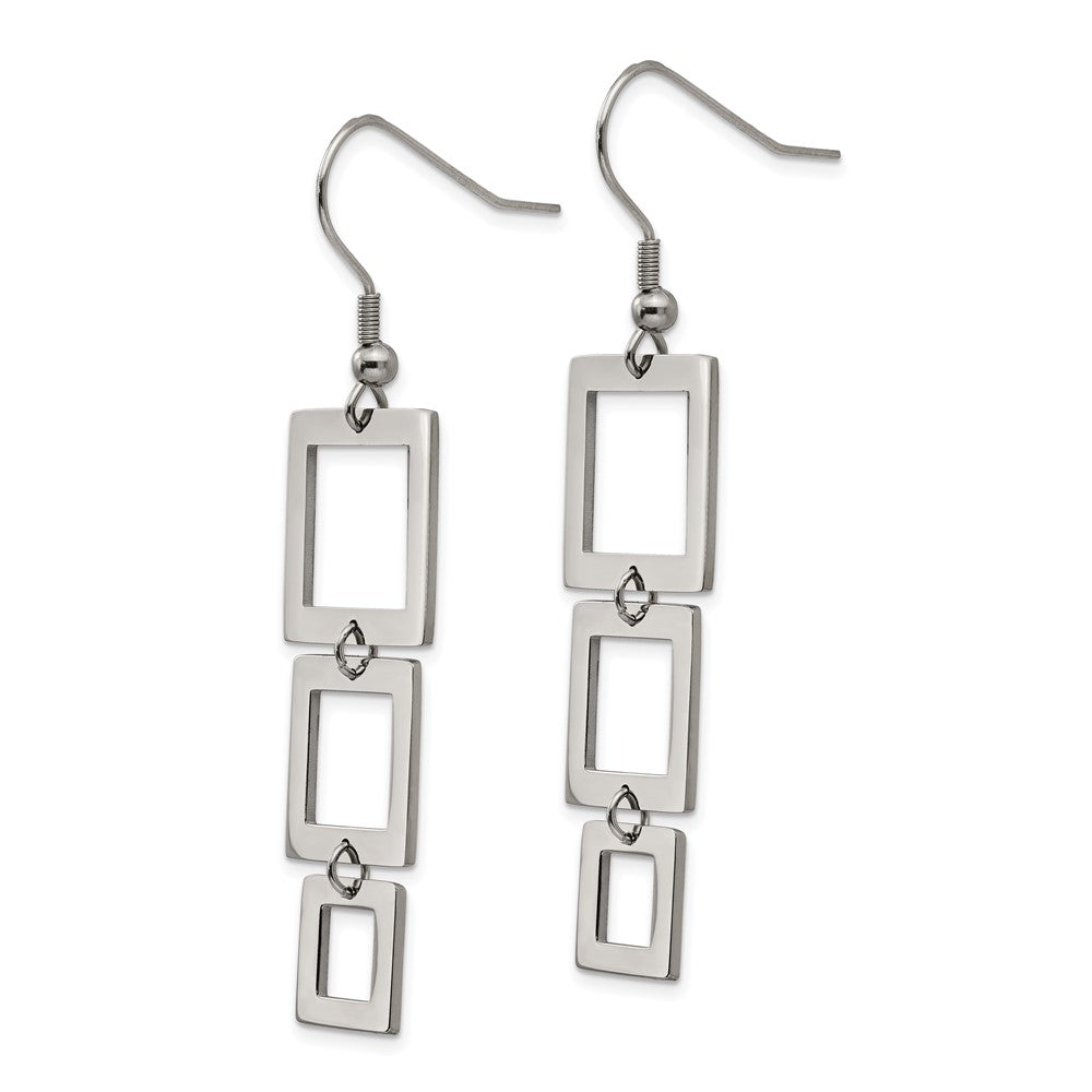 Chisel Stainless Steel Polished Squares Dangle Shepherd Hook Earrings