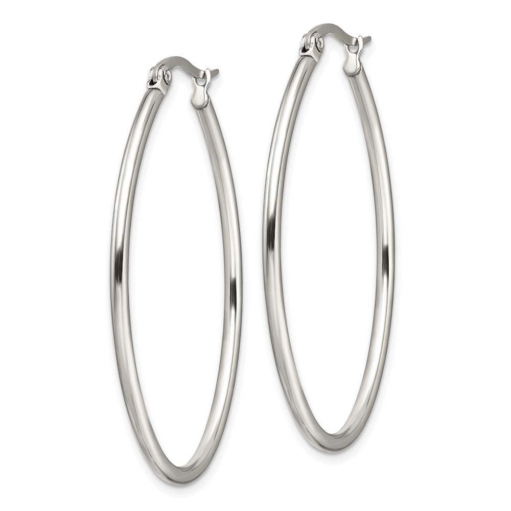 Chisel Stainless Steel Polished 30mm Diameter 2mm Oval Hoop Earrings