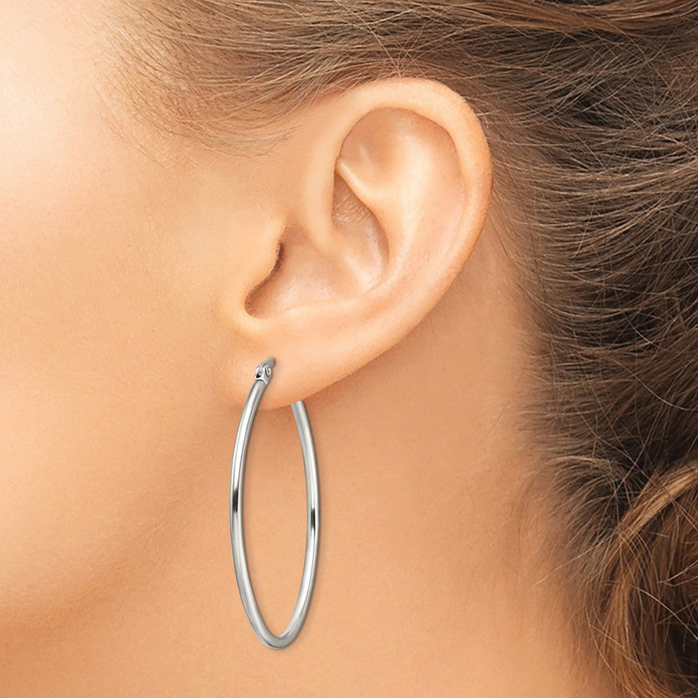 Chisel Stainless Steel Polished 30mm Diameter 2mm Oval Hoop Earrings