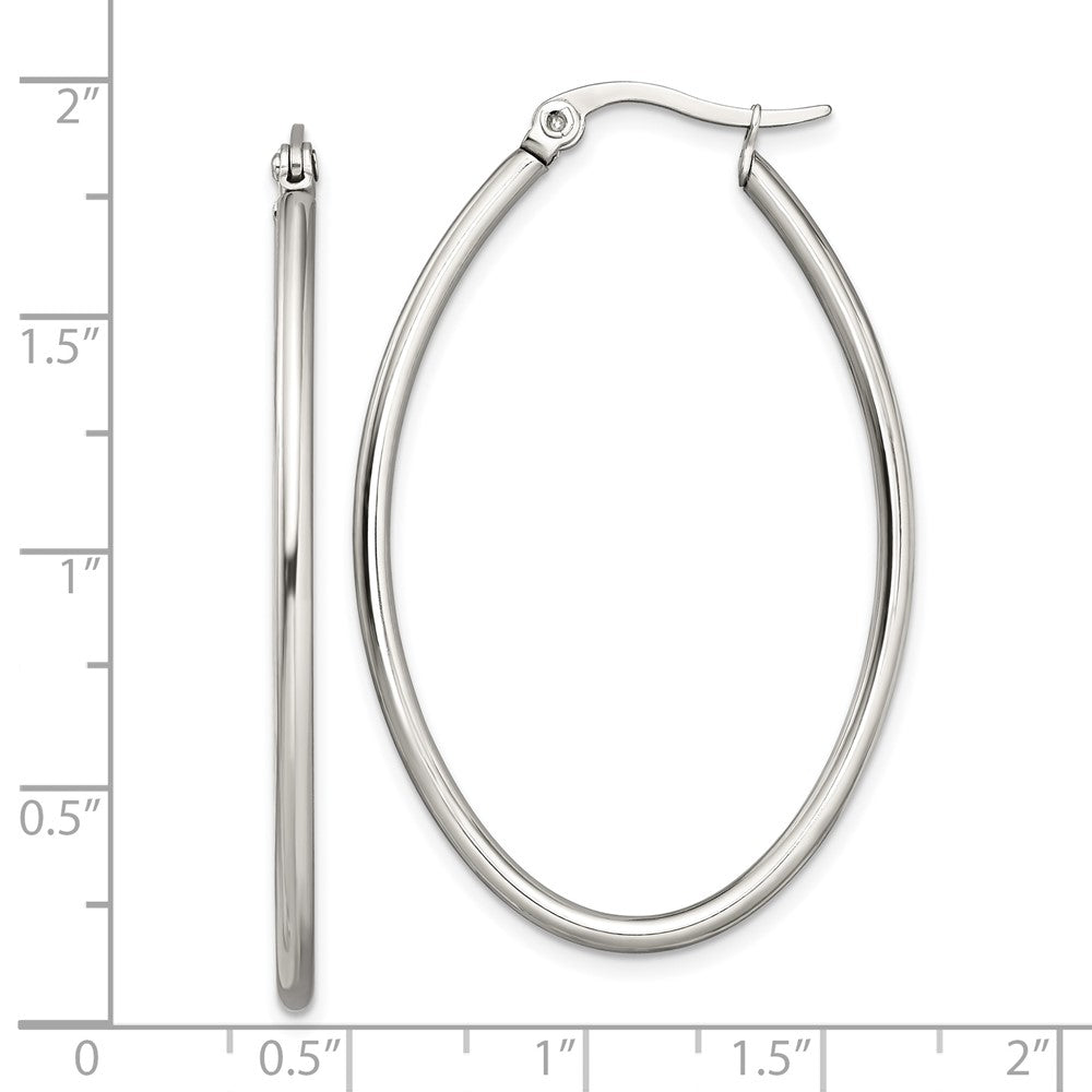 Chisel Stainless Steel Polished 30mm Diameter 2mm Oval Hoop Earrings