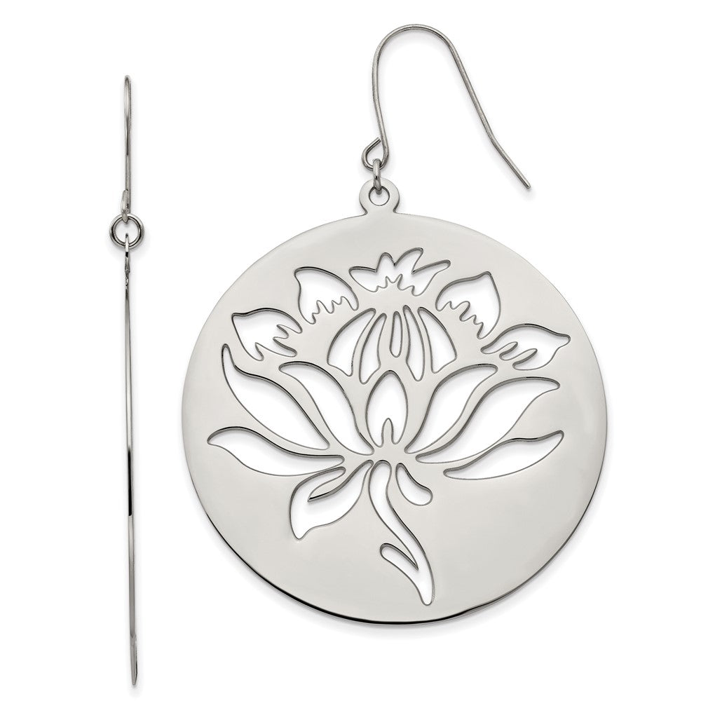 Chisel Stainless Steel Polished Flower Cut out Dangle Shepherd Hook Earrings