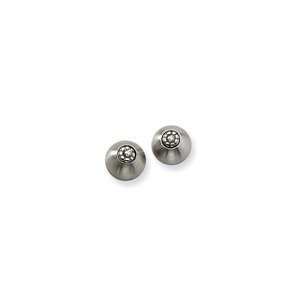 Stainless Steel Brushed w/ CZ Post Earrings