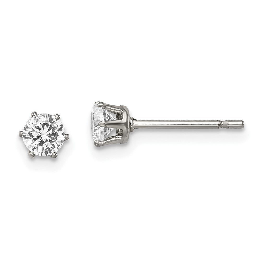 Chisel Stainless Steel Polished 4mm Round CZ Stud Post Earrings