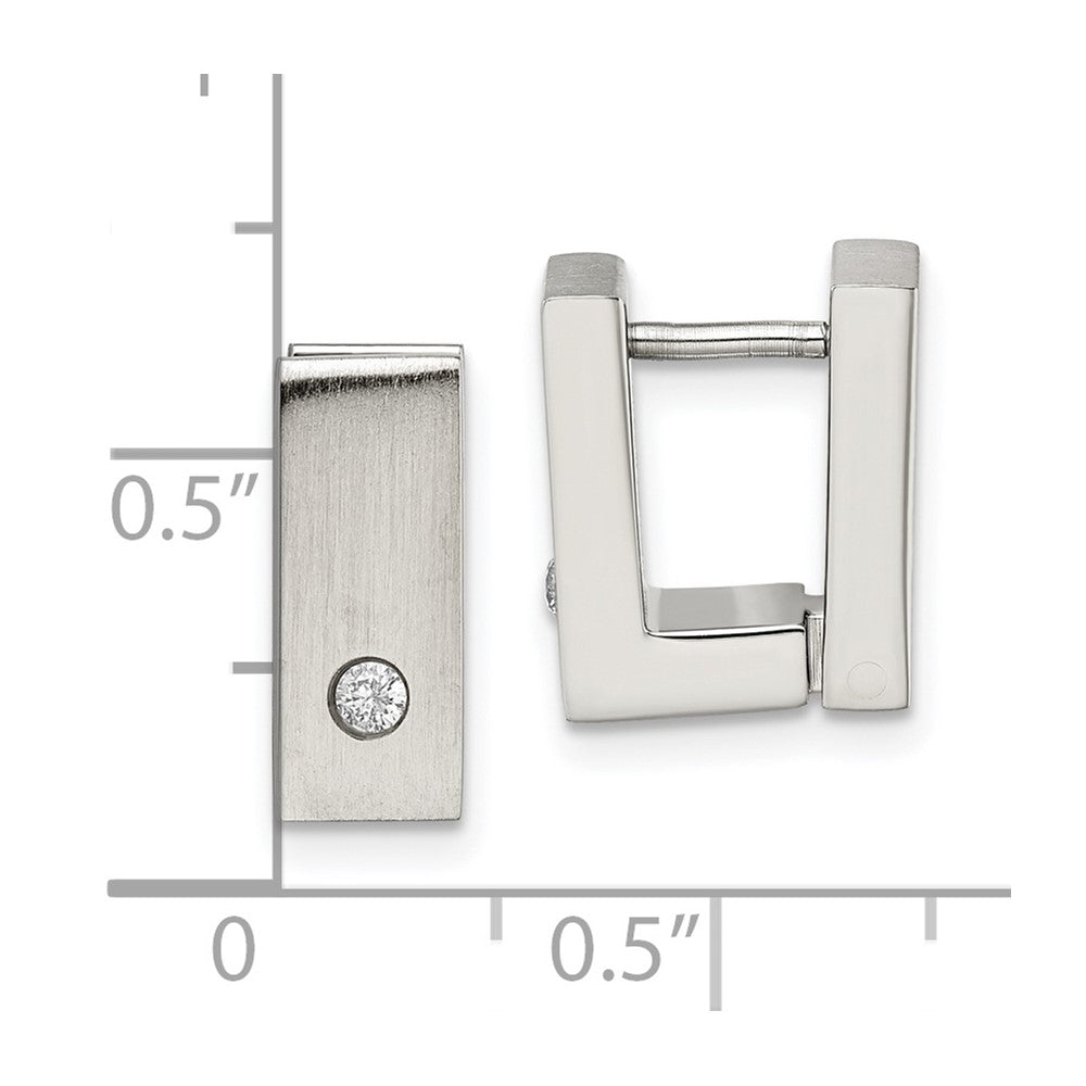 Chisel Stainless Steel Brushed and Polished with CZ 5mm Hinged Square Hoop Earrings