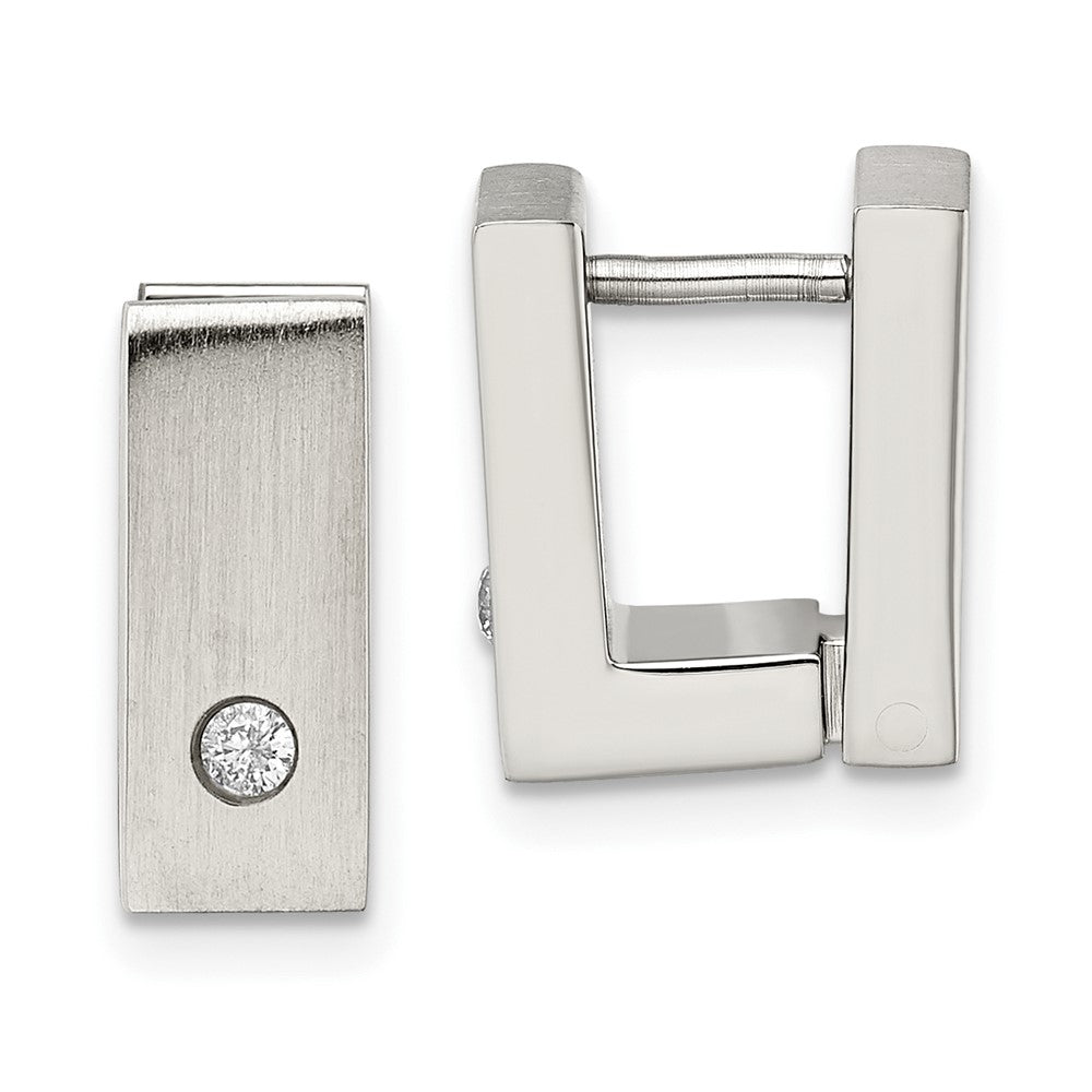 Chisel Stainless Steel Brushed and Polished with CZ 5mm Hinged Square Hoop Earrings