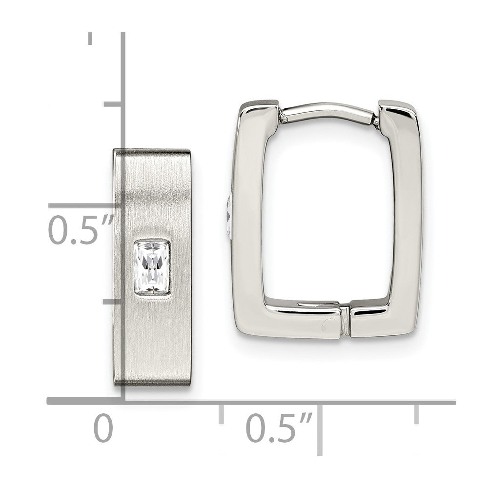 Chisel Stainless Steel Brushed and Polished with CZ 5mm Square Hinged Earrings