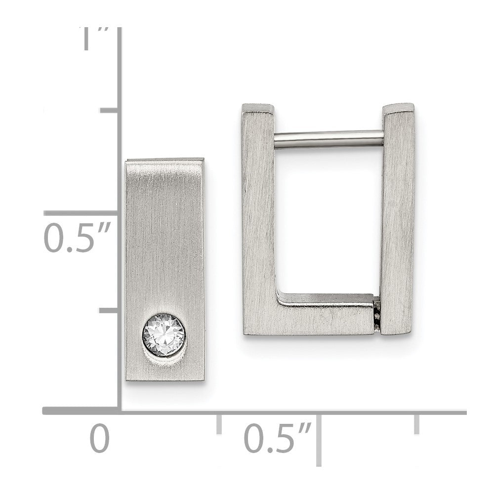 Chisel Stainless Steel Brushed and Polished with CZ 4mm Square Hinged Hoop Earrings