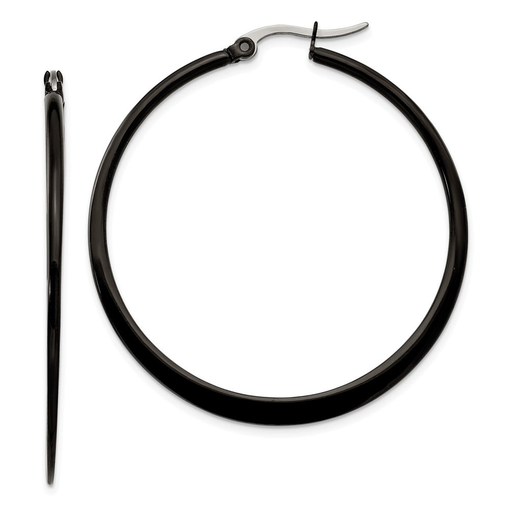 Chisel Stainless Steel Polished Black IP-plated 43mm Diameter 2mm Hoop Earrings